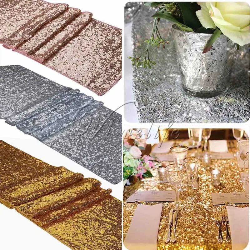 

12"x72"/12"x108" Sparkly Rose Gold Sequin Table Runner for Wedding Party Christmas Table Runner Tablecloth Decoration