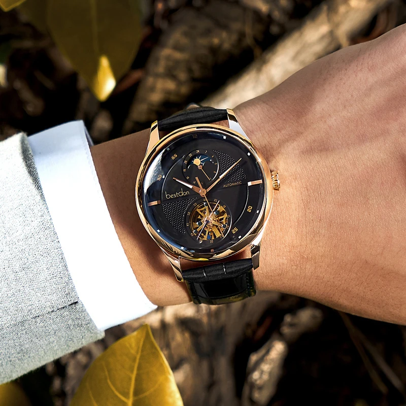 

New Bestdon Luxury Rose Gold Watch Men's Automatic Mechanical Fashion Business Watches Tourbillon Watches with box 7155