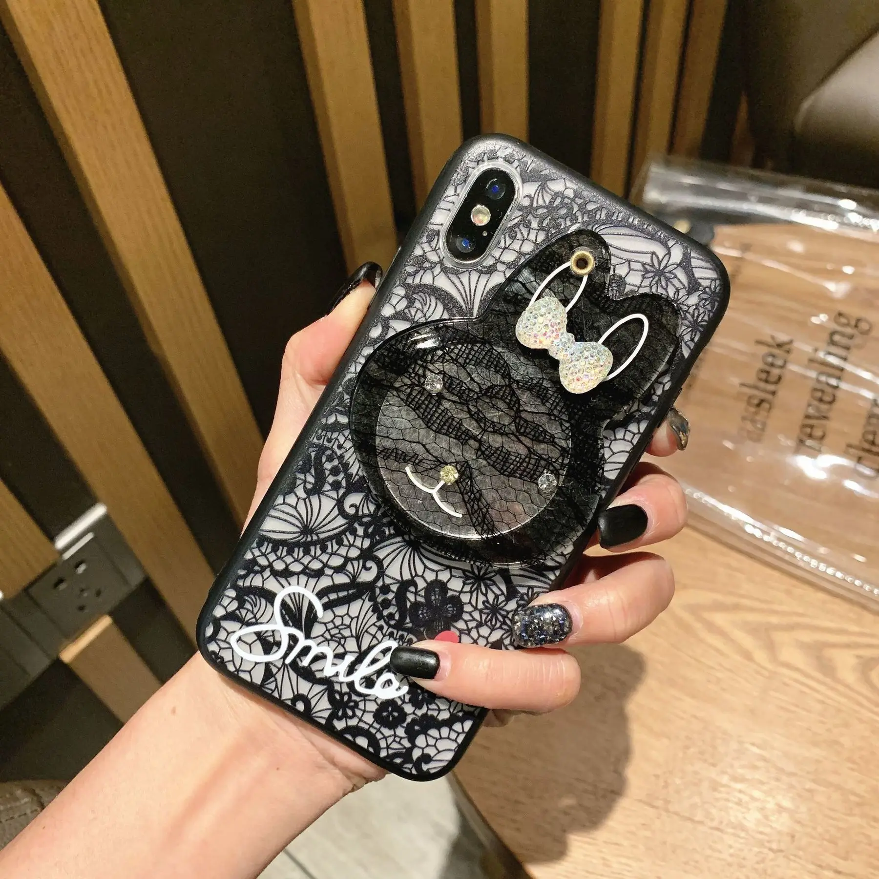 Lace Makeup Mirror Phone Case For Iphone 7 Case Iphone XR XS Max 8 6S Plus Cute Rabbit Luxury Brand Shell Back Cover For Iphone