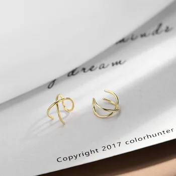 

2 pcs Pure 925 Sterling Silver Clip Earrings Gold Color Silver Color Ear Cuff Clip On Helix Cartilage Non-Piercing Earrings 2018