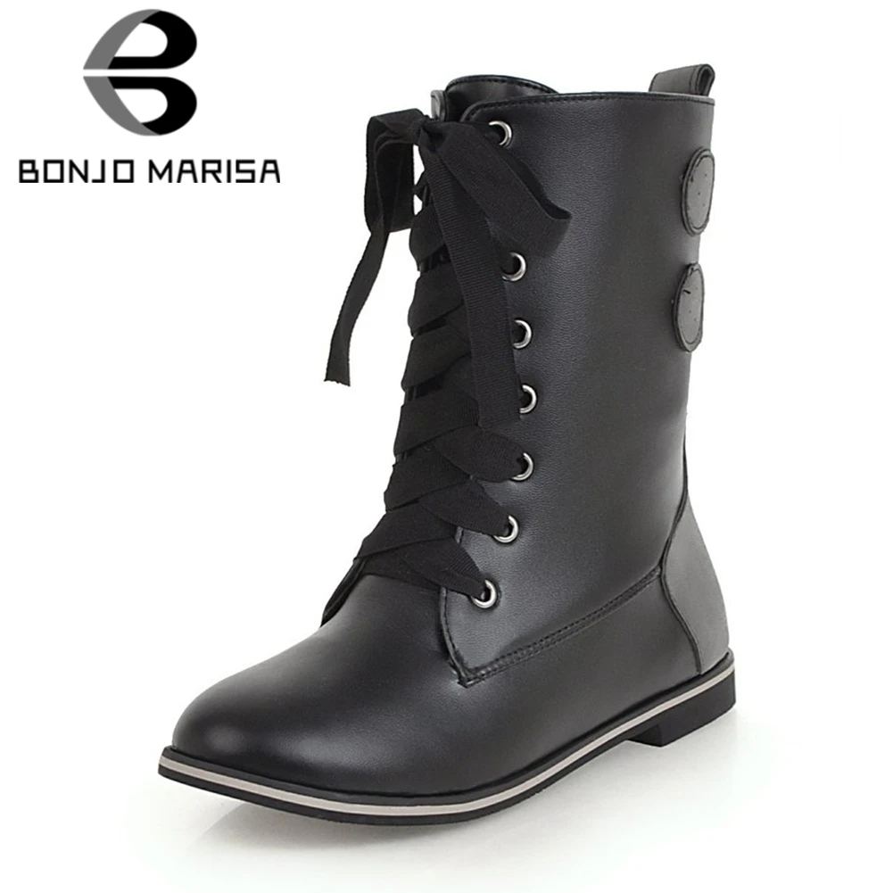 

BONJOMARISA 2018 Autumn Winter Plus Size 34-46 Brand mixed-color Women Ankle Boots Add Fur lace-up Casual Low Heels Shoes Woman
