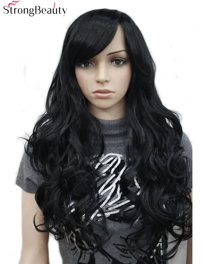 

StrongBeauty Synthetic Long Black Wavy Wigs Full Capless Wig For Women