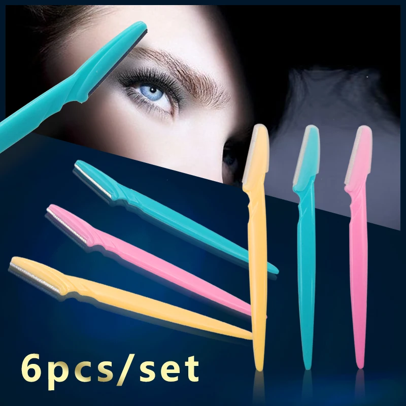 

6pcs/set Portable Tinkle Eyebrow Trimmer Hair Remover Set Eye Brow Shaver For Makeup Kit Stainless Steel Cutting Cosmetic Tools