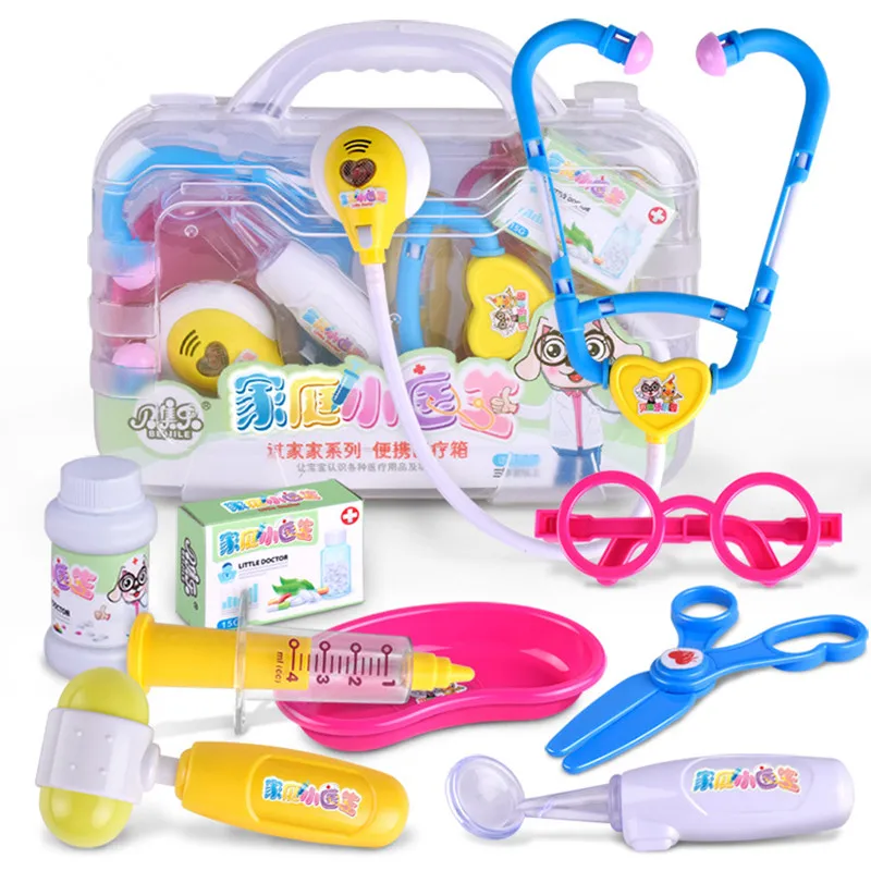 Kids Toys Doctor Set Baby Suitcases Medical kit Cosplay Dentist Nurse Simulation Medicine Box with Doll Costume Stethoscope Gift