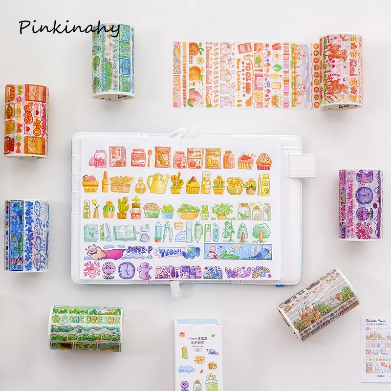 

Daily life Cartoon Collage Washi Tape Adhesive Tape Plants/Food/Drinks DIY Scrapbooking Sticker Label Masking Tape 75mm*3m JD070