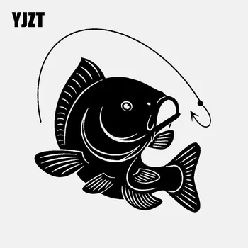 

YJZT 14.1CM*14.7CM Carp Fishing Hook Decal Car Sticker Vinyl Decal Decor Art Fish Fishermen Hobby Black/Silver C24-0452