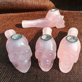 

Natural pink rose Quartz Pipe smoking skull Carb Hole Crystal healing 1pc