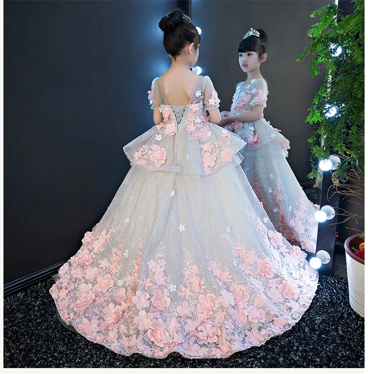 

White and ankle-length flower girl dresses lace first communion dresses for girls A-line style vestidos de comunionlx