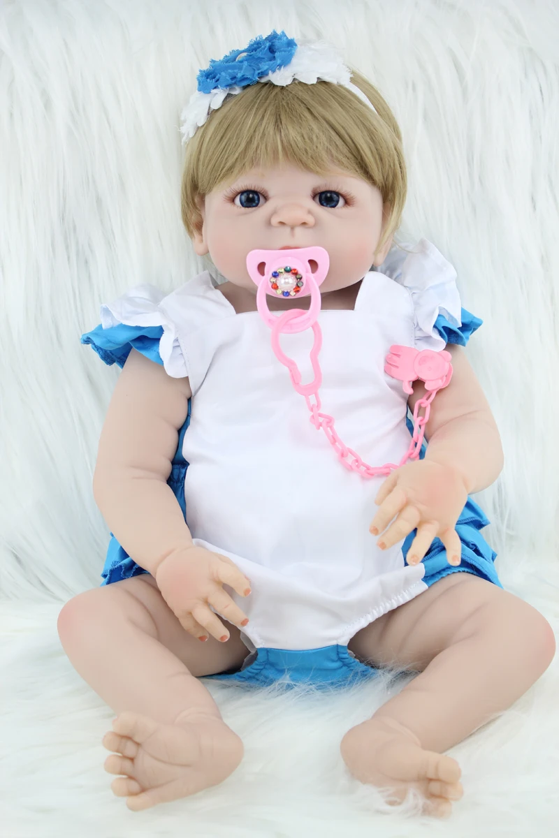 

22" Full Silicone Body Reborn Girl Doll 55cm Cute Baby Newborn Babies Lifelike Birthday Gift Play House Bathe Toy