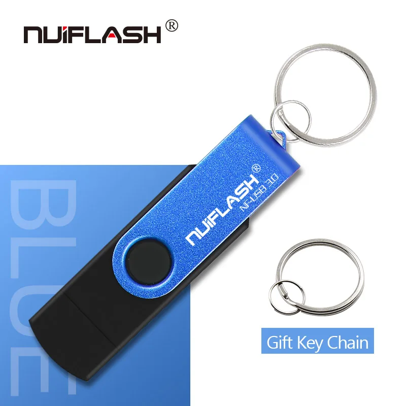 Nuiflash usb 3,0 флеш-накопитель 4 ГБ 8 ГБ 16 ГБ флеш-накопители флешки 32 Гб usb карта памяти 64 Гб OTG металлический usb флеш-накопитель для телефона - Цвет: blue