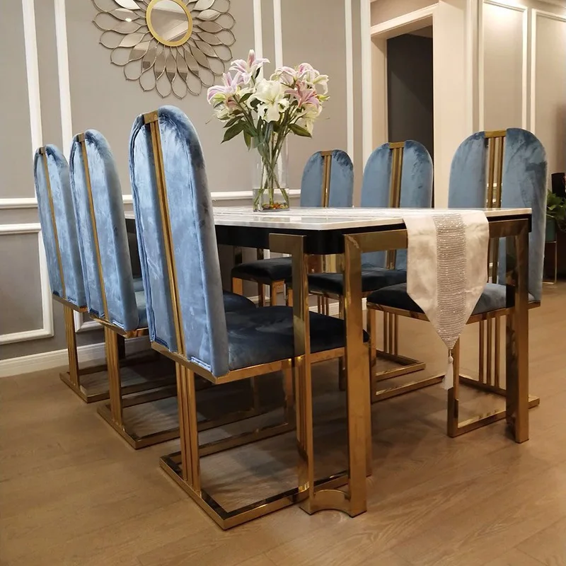 Discount Light luxury post-modern marble dining table and chair combination simpl gold ination modern simple dining ta 1