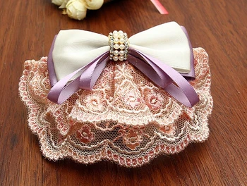 

New arrival pet dog cat fashion PU leather collar doggy lace bowknot pearl collars supplies puppy nackalce pets products 10pcs