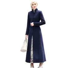 S-XXXL, Женская Осенняя Зимняя шерстяная куртка размера плюс, 2 цвета, Винтажный дизайн, удлиненная приталенная куртка высшего качества 5724