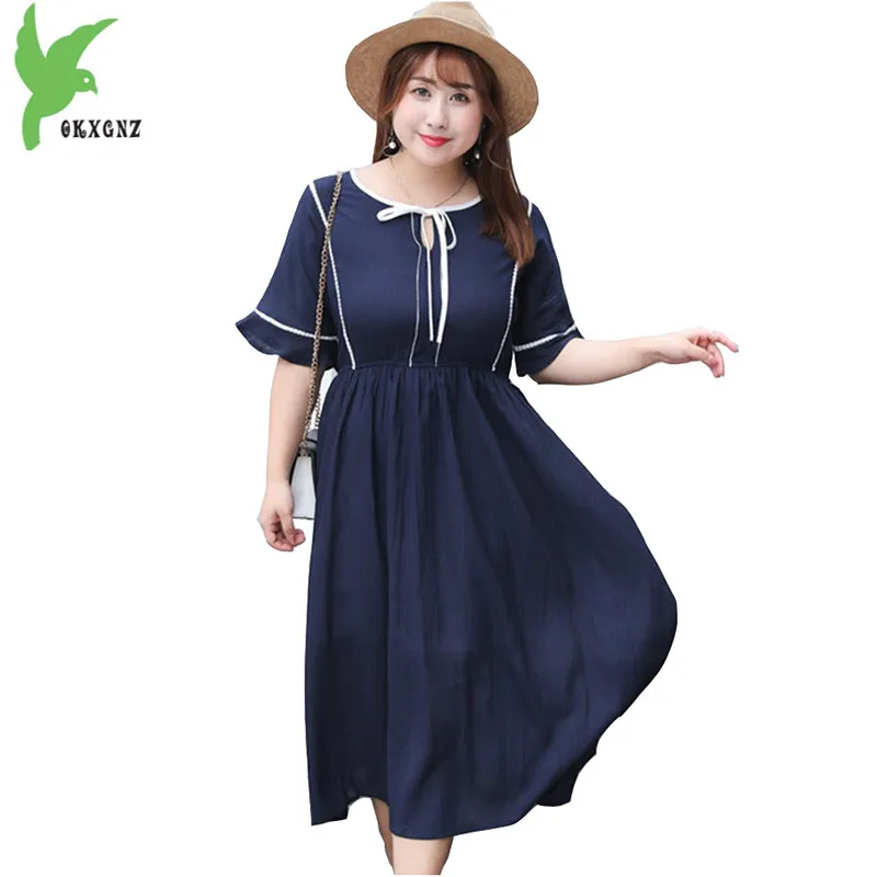 

Plus size chiffon dress for women 2018 summer fashion Large size dress elastic waist slim female Large swing dress OKXGNZ 1807
