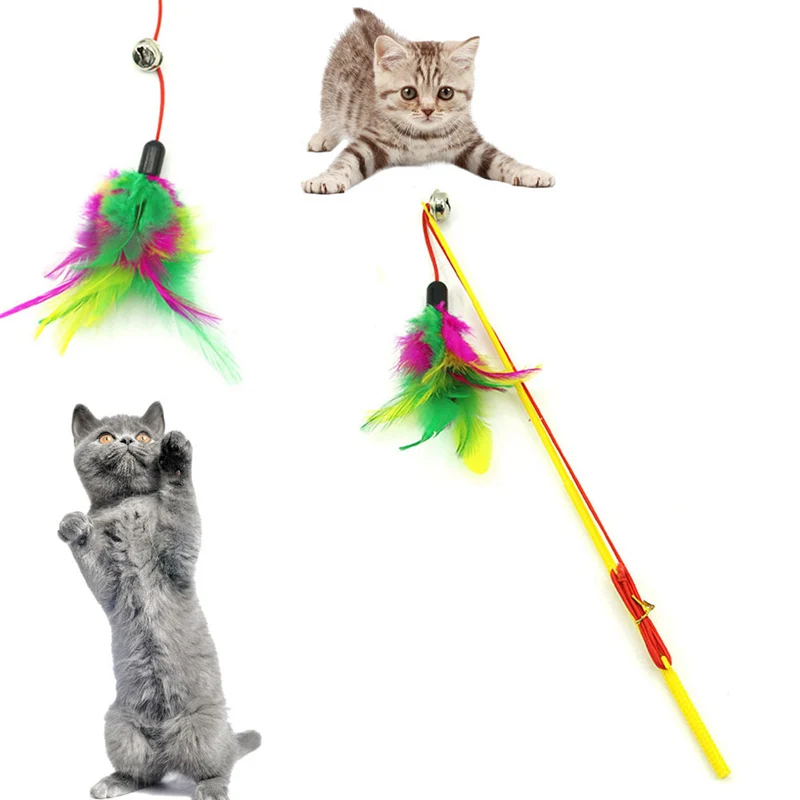 Colorful Feather Cat Teaser Toy Dangle Rods Playing Pet Toys for Cats Kitten Interactive Playing