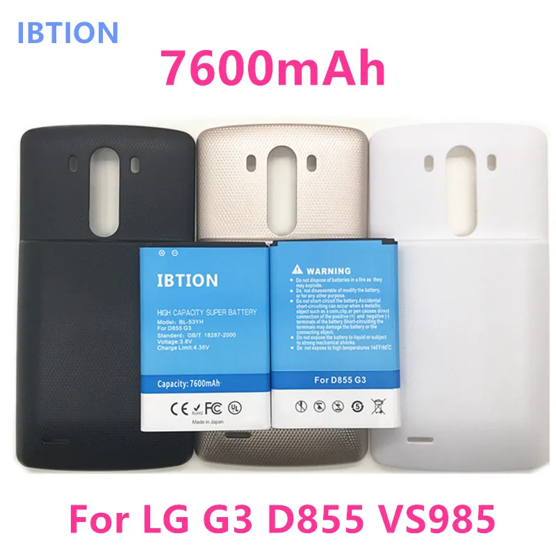 

7600mAh BL-53YH For LG G3 D855 VS985 D830 D851 F400 D850 Cell Phone Replacement Rechargeable Extended Batteria +back door cover