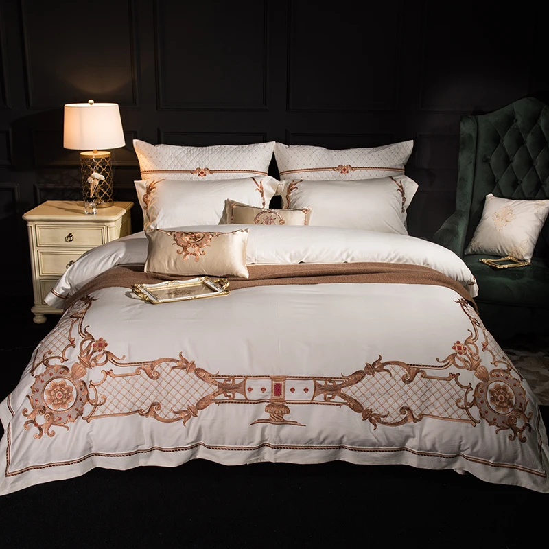 100 Egyptian Cotton Embroidered Luxury Royal Bedding Set 4/6Pcs King