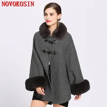 2018 Solid Women Faux Rabbit Fur Collar Cardigan Winter Warm Thick Long Batwing Sleeves Poncho Plus Size Ladies Hairy Coat