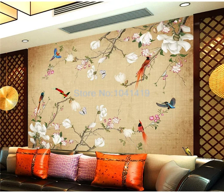На заказ любой размер Настенные обои 3D Стерео цветы птицы китайский стиль ручная роспись фото настенная живопись Гостиная ТВ Диван Декор