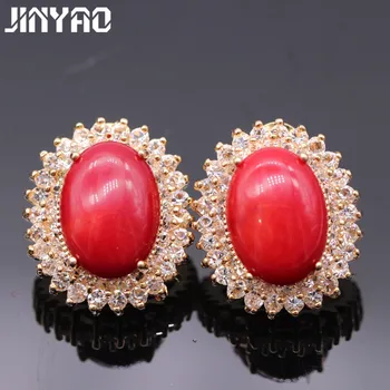 

JINYAO Fashion Flower Charm Red Coral Zircon Gold Color Earrings For Women Wedding Party High Quality Jewelry