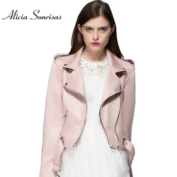 

Women Suede Jacket New 2018 Spring Faux Leather Fashion Top Pink Suede Biker Matte Street Blue Grey Khaki Outerwear