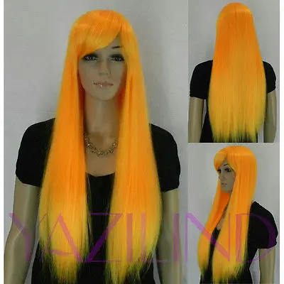 Long Straight Full Bangs Loli Lolita Party Hair Cosplay Anime Wig orange |