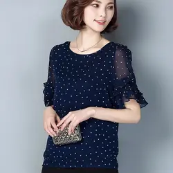 Blusas Mujer De Moda 2019 свободные топы корректирующие горошек шифоновая блузка рубашка плюс размеры 5xl Блузы с принтом для женщин рюшами рукавом