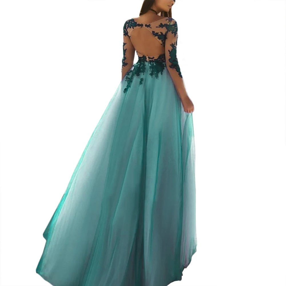 Angel married evening dresses long sleeve lace elelgnat open back prom dress womens formal party dress vestido de festa