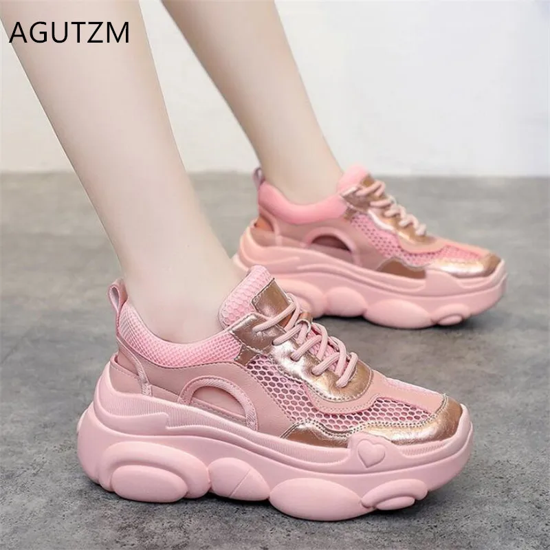 

AGUTZM Summer woman sandals mesh hollow woman shoes wild Thick bottom breathable sneakers Solid color woman casual flats Y524