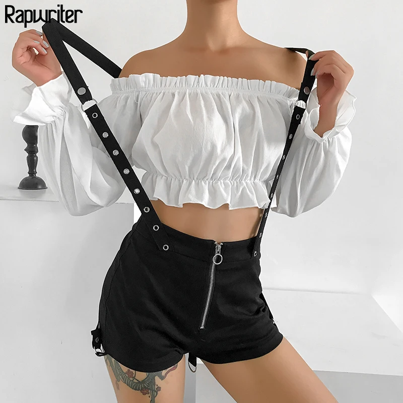 Rapwriter Harajuku Multiple Wearing Methods Middle Ring Zipper Black Shorts Women Summer Hot Streetwear High Waist Shorts