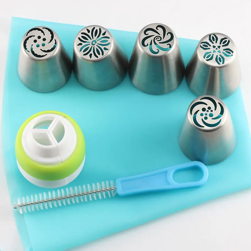 

Mujiang 8Pcs Russian Tulip Nozzles Icing Piping Tips Cupcake Baking Pastry Cake Decorating Tools Silicone Pastry Bag 3 Coupler