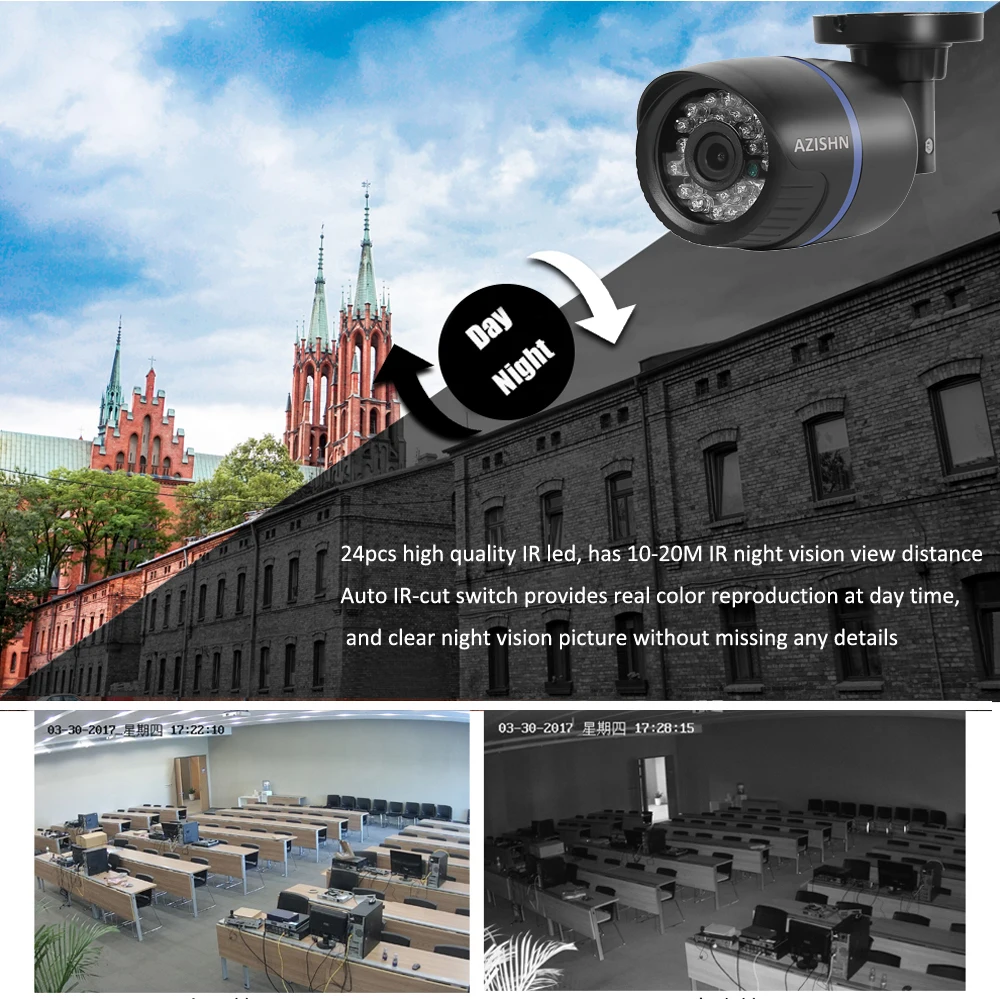 IP камера AZISHN 2 8 мм 1080P 960P 720P ONVIF P2P датчик движения RTSP оповещения по электронной