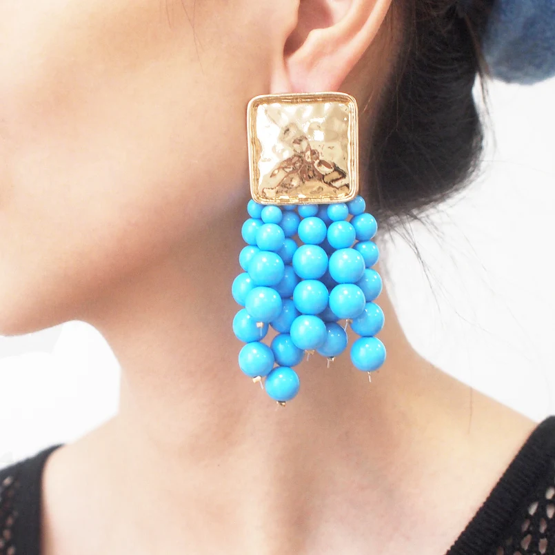 

Handmade Acrylic Beads Tassel Earrings For Women Ethnic Statement Fringed Earrings Charm Wedding Jewelry Accessories UKEN