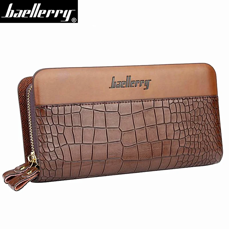 

Double Zipper Men Wallets High Quality Leather Wallet Men Card Holder Crocodile pattern Male Clutch With Coin Pocket Money bag