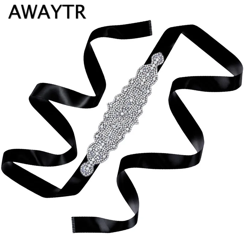 

AWAYTR Handmade Bling Sew On Fix Beaded Crystal Silver Rhinestone Applique for Bridal Wedding Dress Belt Women Crystal Belt