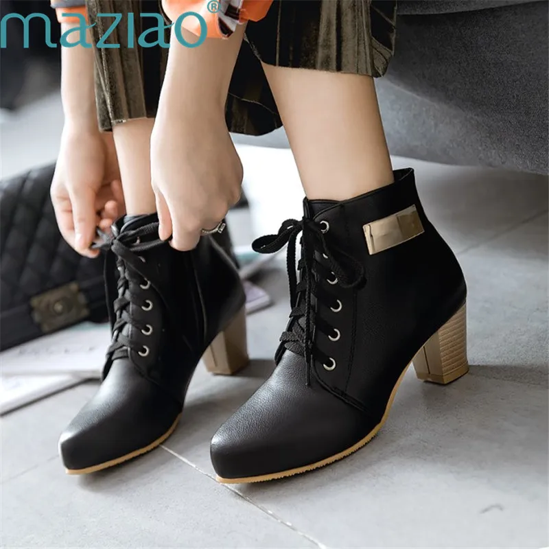 

Ankle Boots for Women Cross Straps Metal Decoration Short Plush Keep Warm Roman Style Boots Women Black MAZIAO