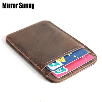 

New Arrival Men's Mini Thin Genuine Leather Bag Multi-card Retro Head Layer Cowhide Card Wallet Women's Business Card Holder Bag