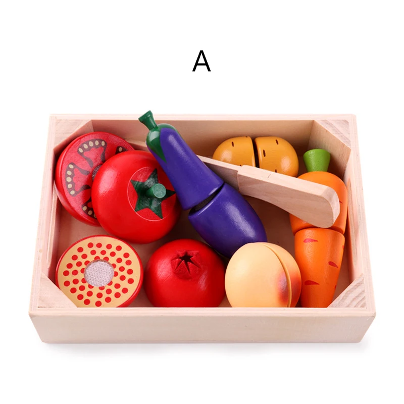 Деревянные разрезать овощи и фрукты сочетание липучки ролевые игрушки приготовления микро-пищи детей симулятор игры кухня набор игрушка веселье - Цвет: A