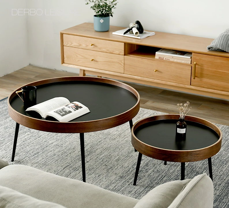 合板ラウンドダークウォールナットカラー モダンクラシックファッション 人気デザイン スチール製ベニヤ ロフト さまざまなサイズのサイドテーブル 1個 Coffee Tables Aliexpress