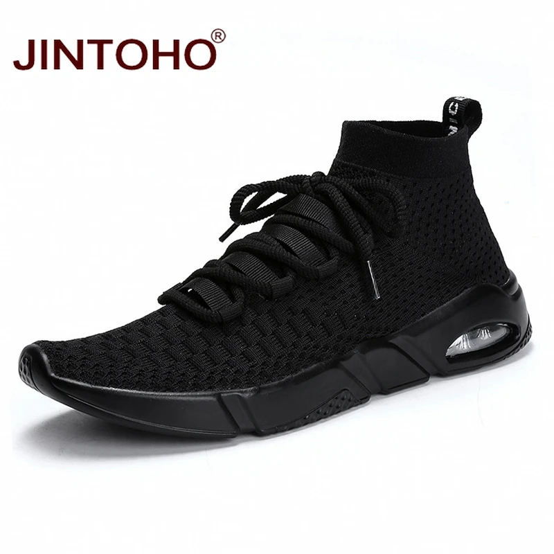 Бренд JINTOHO, мужская спортивная обувь, легкая прогулочная обувь, дизайнерские кроссовки для мужчин, большие размеры, мужские кроссовки для бега, мужские кроссовки - Цвет: black
