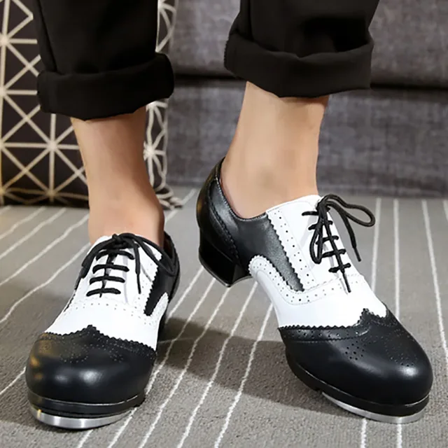 EU34 44 Classic Lace Up Genuine Leather Adult Tap Dance Shoes Men Women