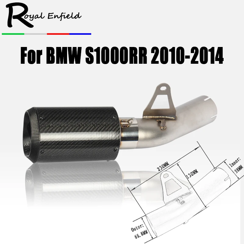 

S1000RR Motorcycle Exhaust Link Pipe Laser marking Stainless Steel Carbon Fiber Exhaust Slip On Tube For BMW S1000RR 2010-2014