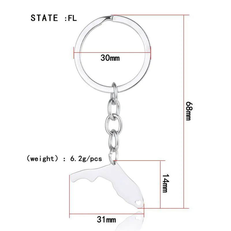 Elfin Florida, брелок для ключей, FL, Карта из нержавеющей стали, брелок для автомобиля, брелок для ключей для женщин и мужчин, карта, памятный подарок, ювелирные изделия - Цвет: Белый