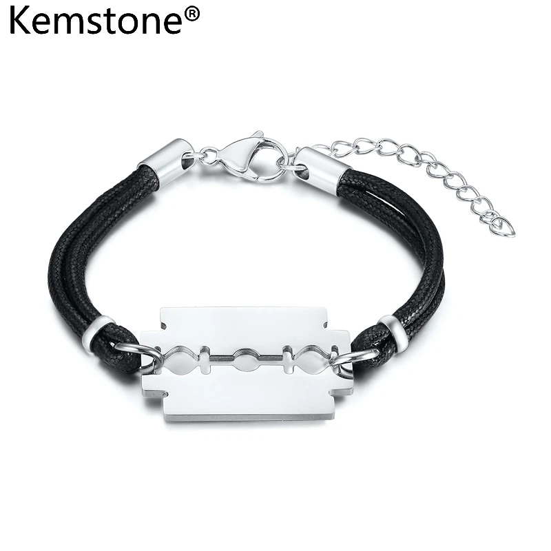 Kemstone мода нержавеющая сталь бритвы Воск Веревка Регулируемая цепочка-браслет ювелирные изделия подарок для мужчин