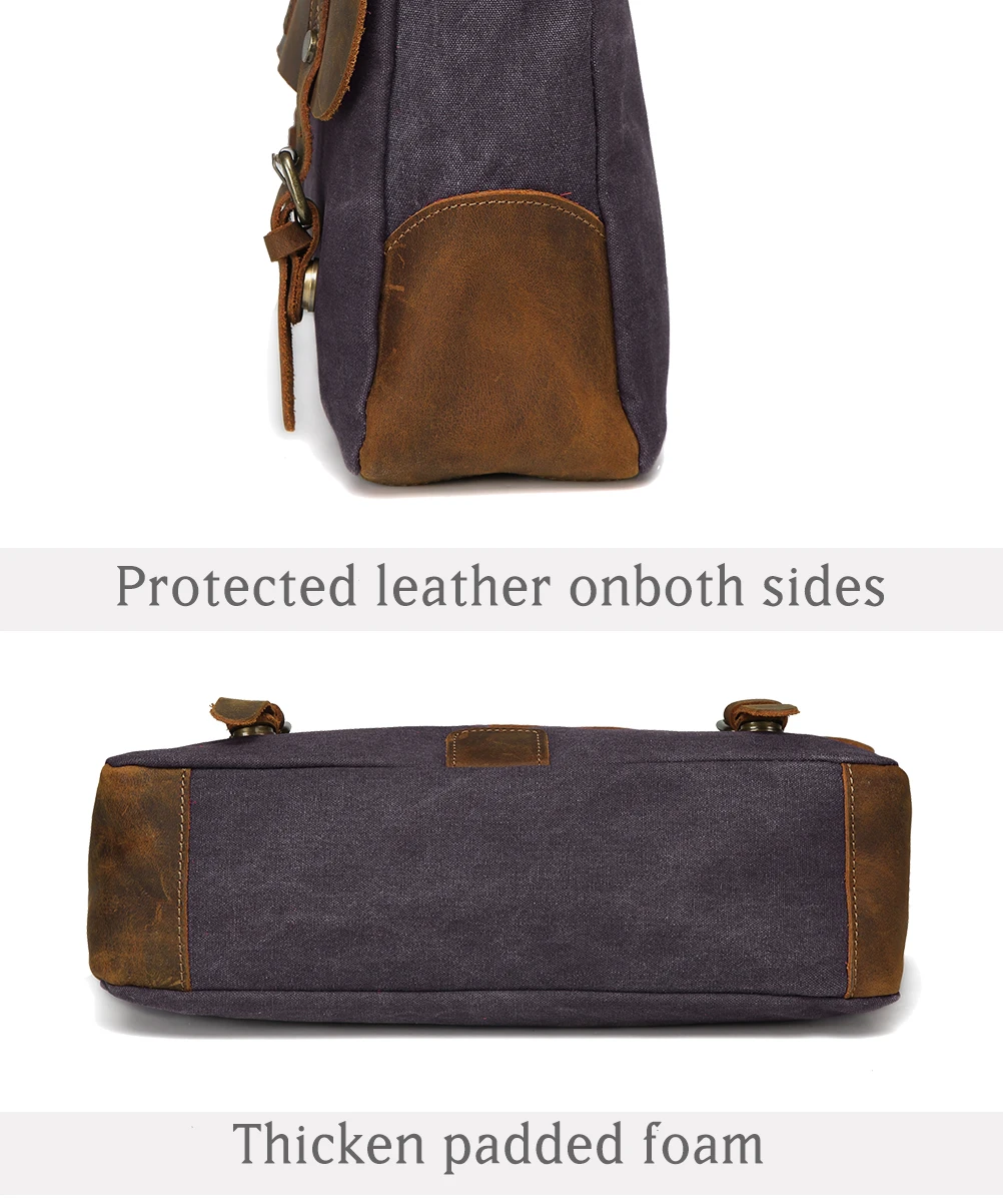 VASCHY Messenger Bag Men Leather Genuine Leather Canvas 14inch Laptop Briefcase Crossbody Satchel Bag for Men - Image 5