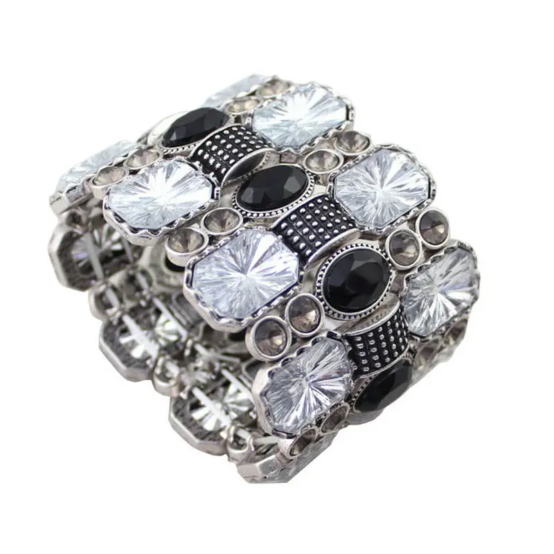 

J205 BIGBING Jewelry Fashion retro silver golden crystal wide stretch bracelet fashion bracelet high quality nickel free