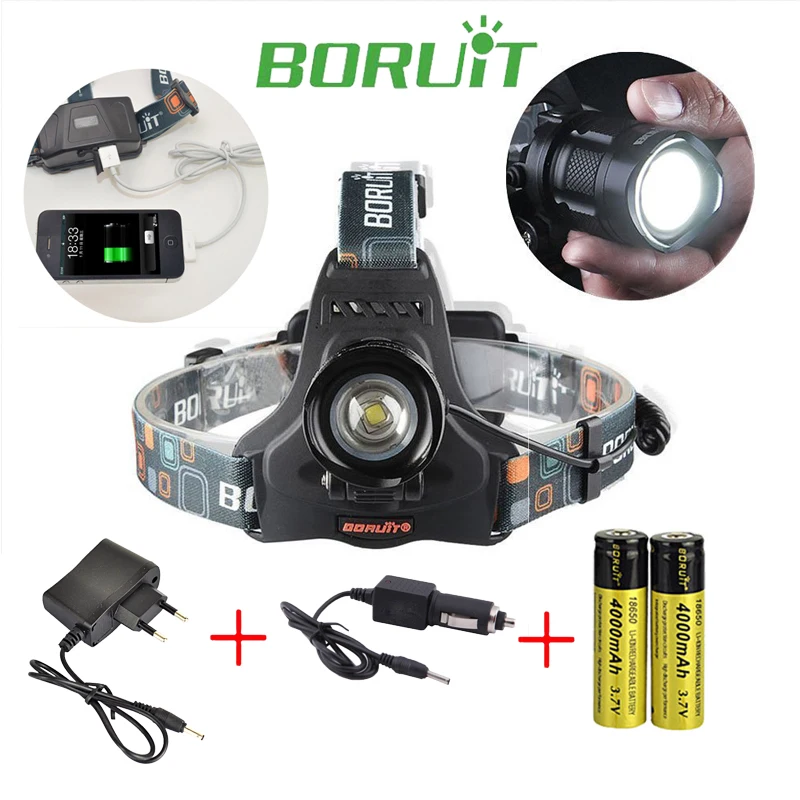 Boruit rj-2157 3L2 LED Rechargeable Zoomable Flashlight forehead Head light 2000 lumens Headlamp with 18650 battery and Charger Boruit rj-2157 3L2 LED Rechargeable Zoomable Flashlight forehead Head light 2000 lumens Headlamp with 18650 battery and Charger