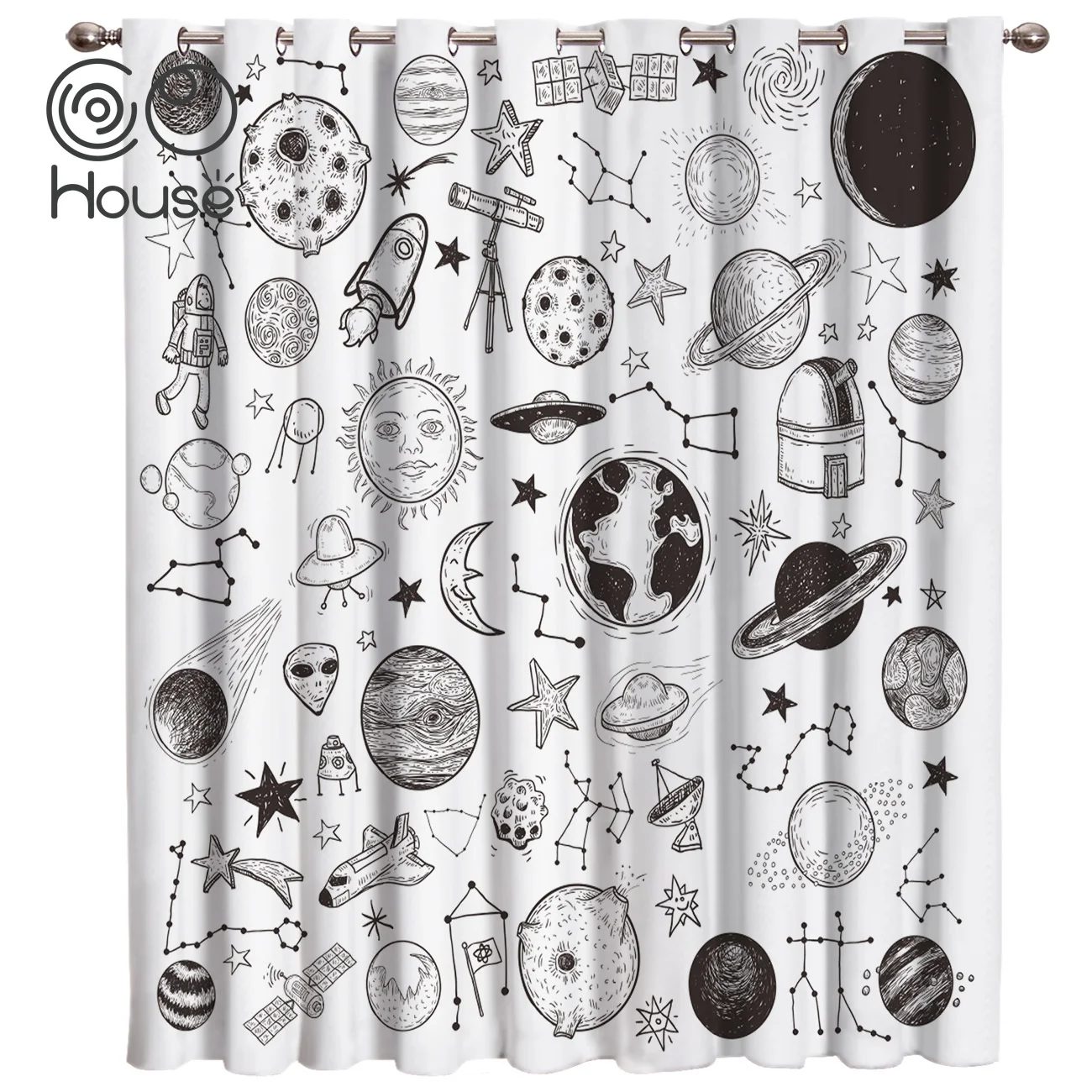CoCoHouse Cartoon Planet Sketch Sun Globe Window Curtains Dark Blinds Bathroom Bedroom Kitchen Indoor Fabric | Дом и сад