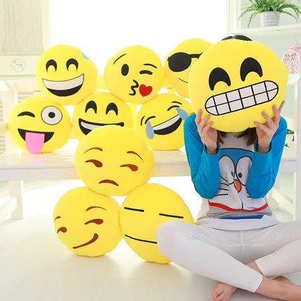 

33CM Cute Emoji Smiley Yellow Pillows Cushion Cartoon Facial QQ Expression Yellow Round Decorative Pillow Stuffed Plush Toy Gift