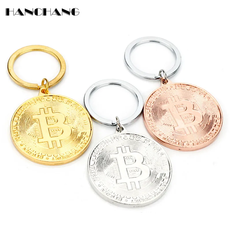 

Creative Jewelry Keychain Bitcoin Gold Medal Key Ring Chain Key Fob Coin Key chain Keyring Trinket Key holder llavero chaveiro
